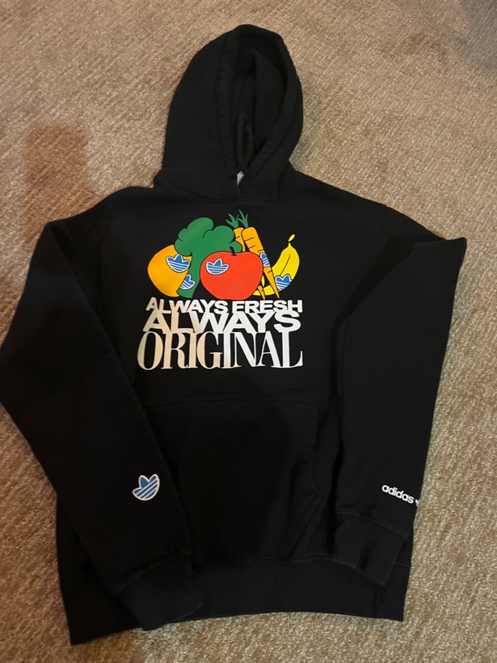 Adidas Originals Black Hoodie with Colorful Fruit Graphic